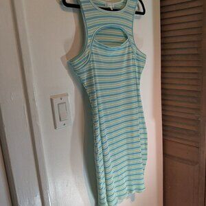 Ultra Flirt Dress Knit, Cut Out at chest in a stretchy Aqua and White Fabric 1X